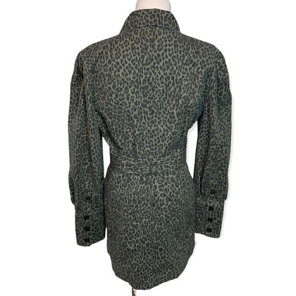 Excellent Marissa Webb Denim Cheetah Mera Print Canvas mini Dress Size Large H1 - Picture 10 of 14